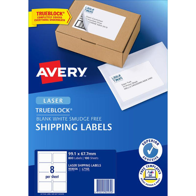 Avery L7165-100 Laser Labels, 99x67mm, 800 total, TrueBlock technology for neat shipping and labeling, jam-free for laser printers.