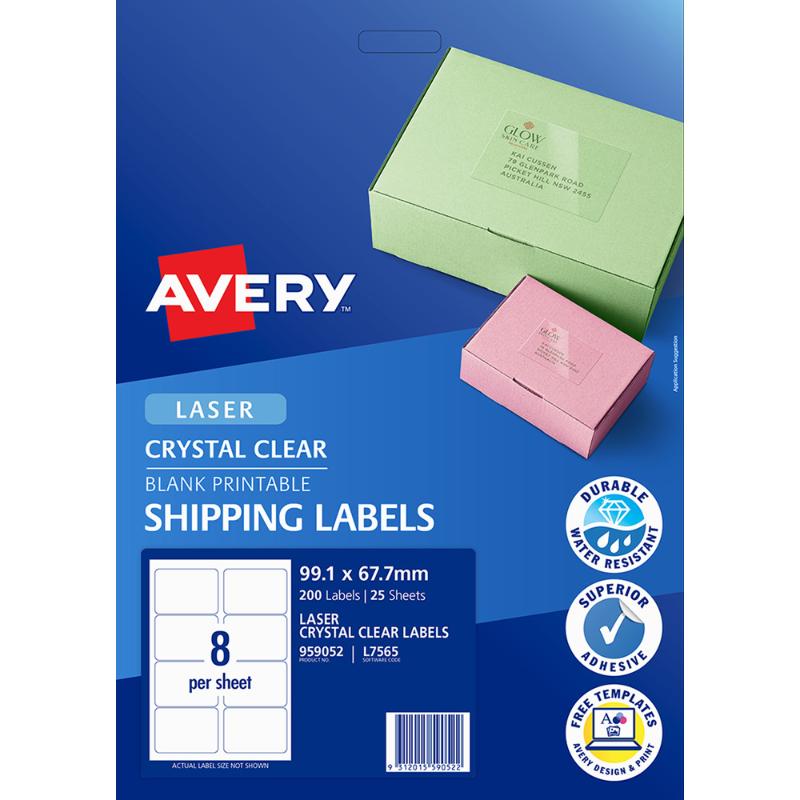 Avery Label L7565-25 Clear 8up 25 Sheets 99x67mm