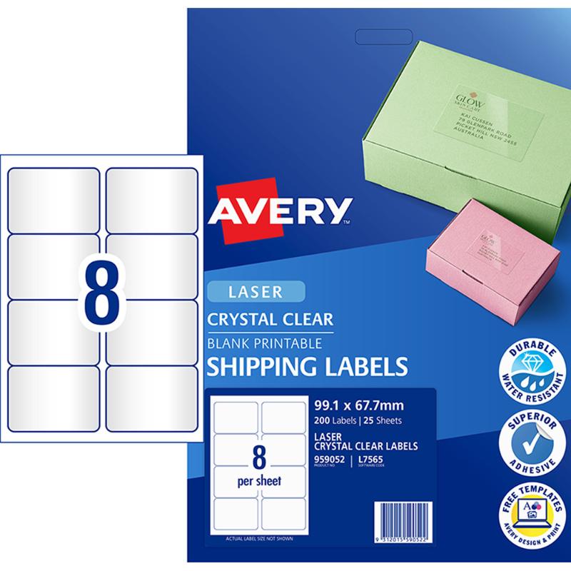 Avery Label L7565-25 Clear 8up 25 Sheets 99x67mm