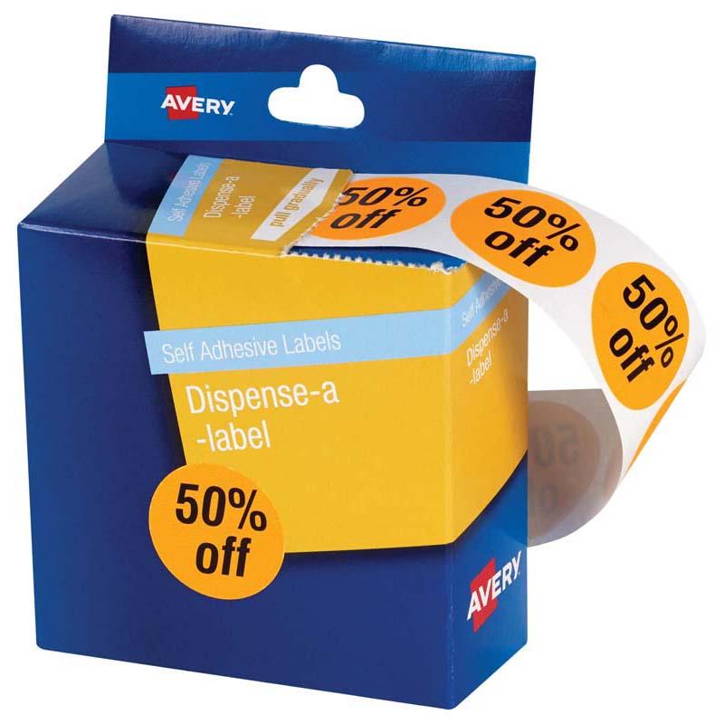 Avery Label DMC24FO 50% Off Dispenser 24x24mm 500 Pack