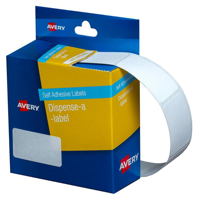 Avery Label Dispenser DMR1936W with 450 white 19x36mm labels, ideal for organized labeling and temporary applications.