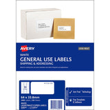 Avery L7159 white labels, 64x33.8mm, 2400 total, compatible with laser and inkjet printers, FSC certified, jam-free.