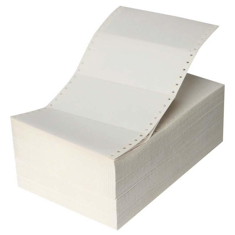 White dot matrix labels in continuous fanfolds, 152x74mm, 2000 pack for large printers and invoice processing.