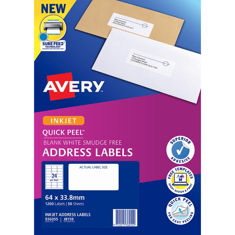 Avery Label J8159-50 Inkjet 24up 50 Sheets 64x33mm