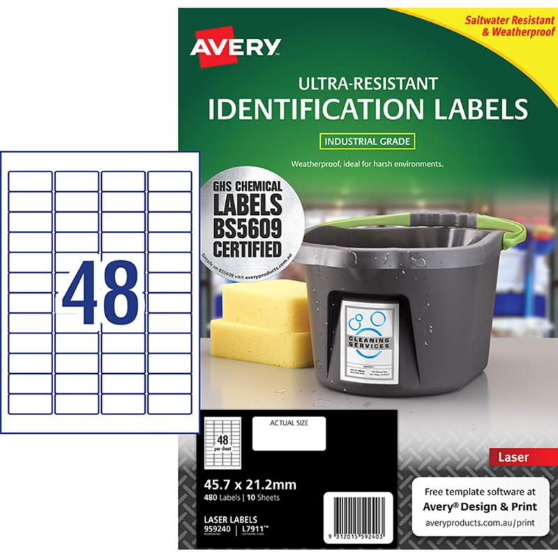 Avery Ultra Resistant ID Label L7911 White Laser 45.7x21.2mm 48up 10 Sheets