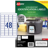 Avery Ultra Resistant ID Labels, 45.7x21.2mm, white, 480 durable labels for harsh environments, waterproof and chemical resistant.