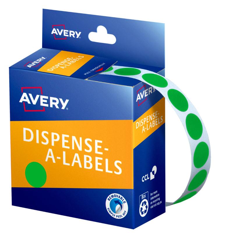 Avery Label Dispenser 937375 Green Round 14mm 1050 Labels