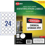 Avery Heavy Duty ID Labels, 40mm white, durable, water and tear-resistant, ideal for asset identification and organization.