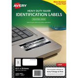 Avery Heavy Duty ID Label L6011 Silver Laser 63.5x29.6mm 27up 20 Sheets