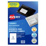 Avery Weatherproof Label L7072, 199.6x143.5mm, 20 durable labels on 10 sheets, UV and water-resistant for shipping.