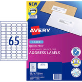 Avery Label L7651-100 White 38.1x21.2mm 65up 100 Sheets