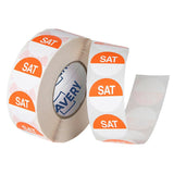 Avery 24mm round labels in orange and white for marking discard dates on food, ideal for safe and organized storage.