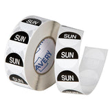 Avery Sunday Round Day Labels, 24mm, black and white, for food storage with date visibility, 1000 durable paper labels.