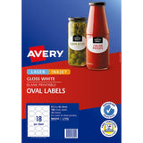 Avery Label L7102 Oval White Glossy 18up 10 Sheets 63x42mm