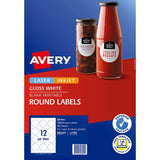 Avery Label L7105 Round White Glossy 60mm 12up 10 Sheets