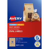 Avery L7103 Oval Kraft labels in 18 per sheet, made from 100% recycled material, ideal for natural product packaging.