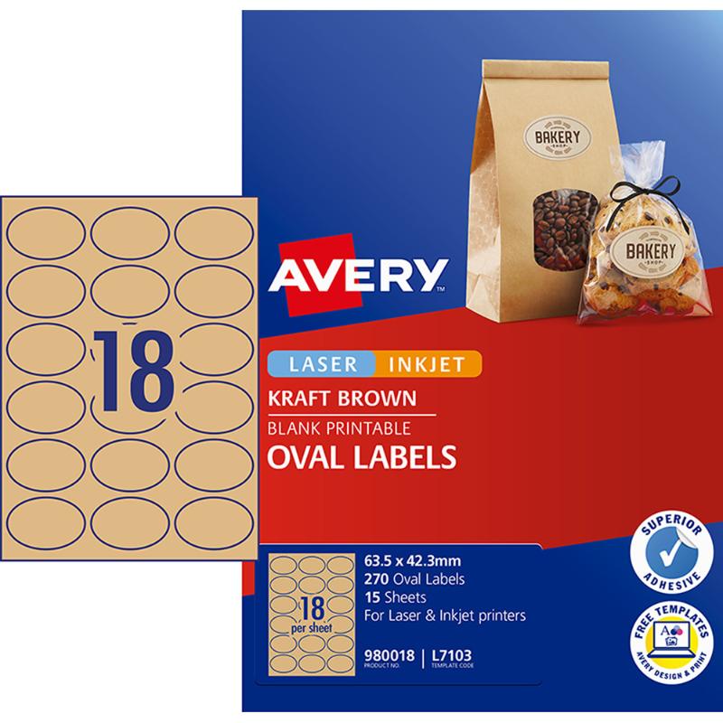 Avery Label L7103 Oval Kraft 18up 15 Sheets 63x42mm