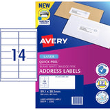 White Avery Quick Peel Address Labels L7163, 99.1x38.1mm, 560 labels, easy to use, perfect for efficient mailing.