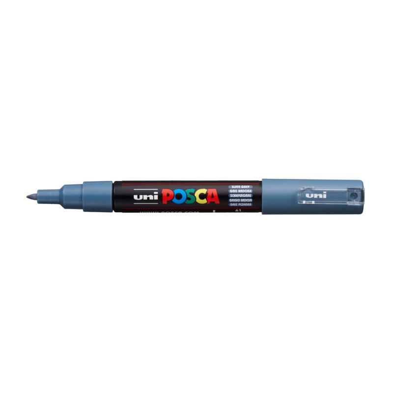 Ultra-fine slate grey Uni Posca Marker 0.7mm, perfect for detailed artwork and crafting with precision and control.