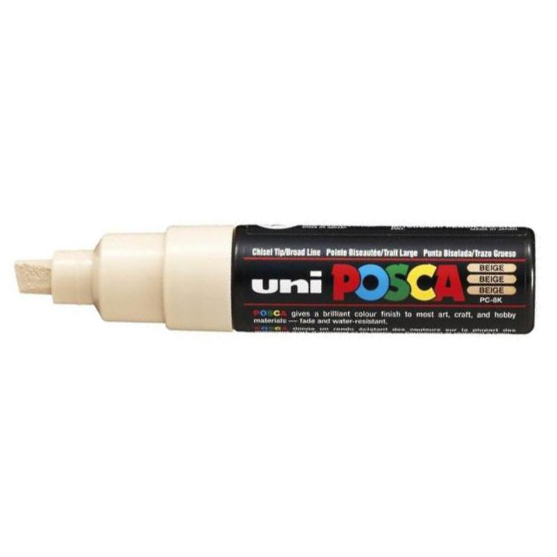 Uni Posca Marker 8.0mm Bold Chisel in beige, ideal for vibrant art on various surfaces with a versatile chisel tip.