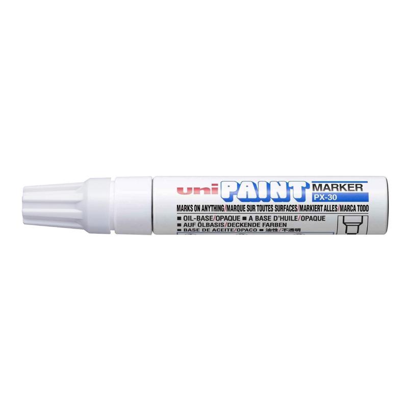 Uni Paint Marker PX-30 with 4.0-8.5mm chisel tip, ideal for versatile, permanent marking on multiple surfaces.