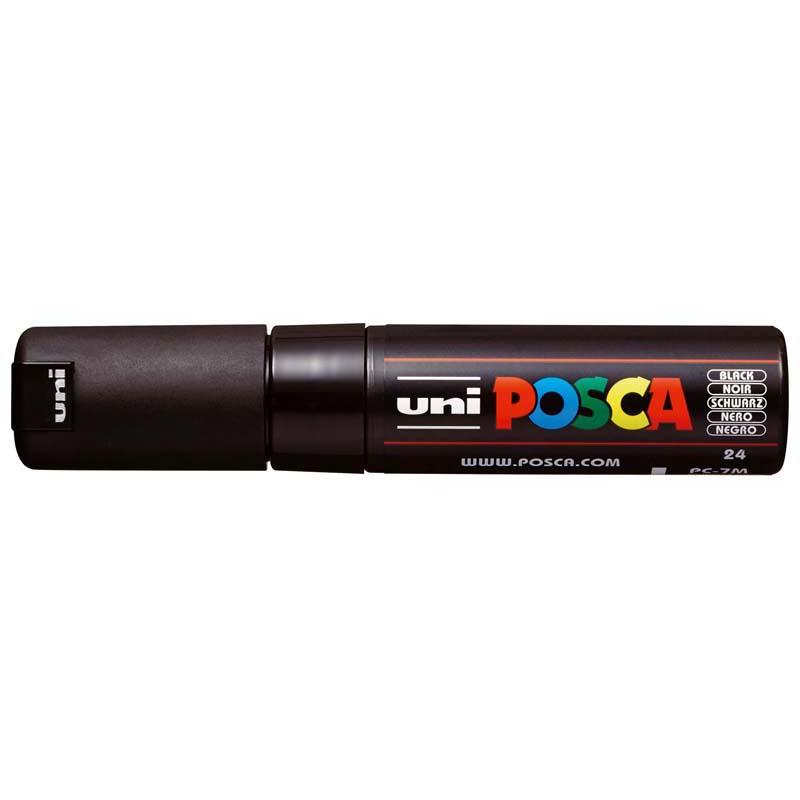 Uni Posca Marker with 4.5-5.5mm bold bullet tip in black, ideal for versatile artistic expression on various surfaces.