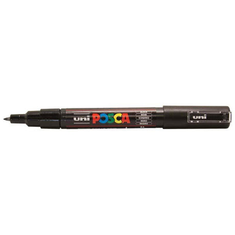 Uni Posca Marker in black, 0.7mm ultra-fine tip for precise detailing on various surfaces, ideal for artists and creatives.