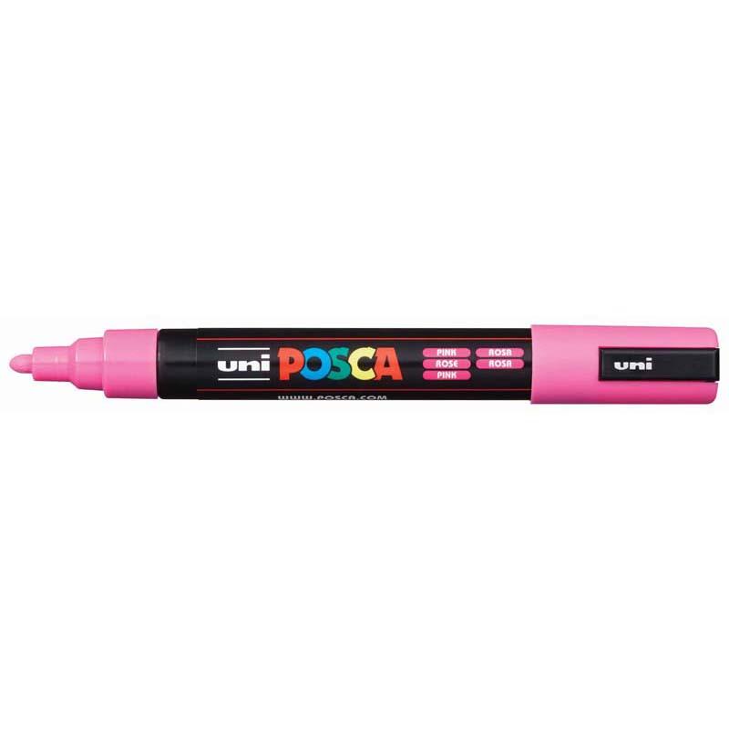 Pink Uni Posca Marker PC-5M with a 1.8-2.5mm bullet tip, ideal for detailed and bold art on various surfaces.