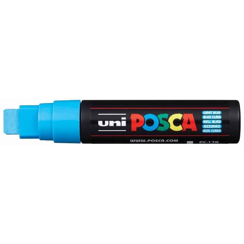 Light blue Uni Posca Marker with a 15mm extra-broad chisel tip, ideal for vibrant designs on various surfaces.