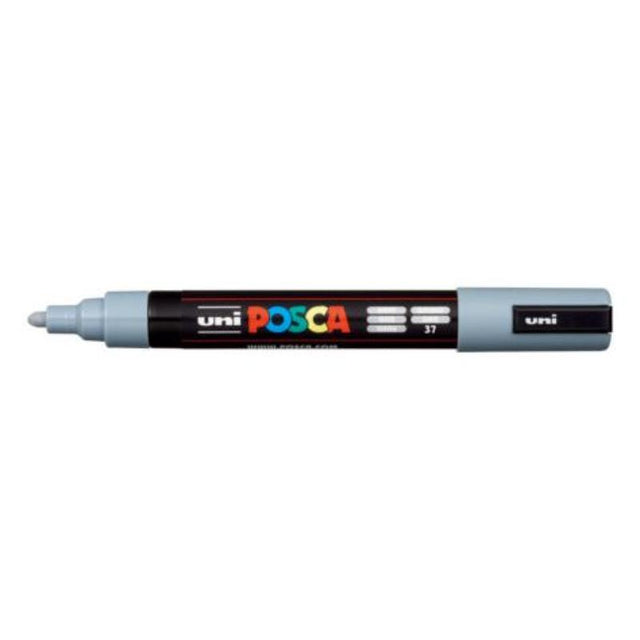 Uni Posca Marker in grey with medium bullet tip for precise, vibrant artwork on various surfaces. Ideal for artists and crafters.