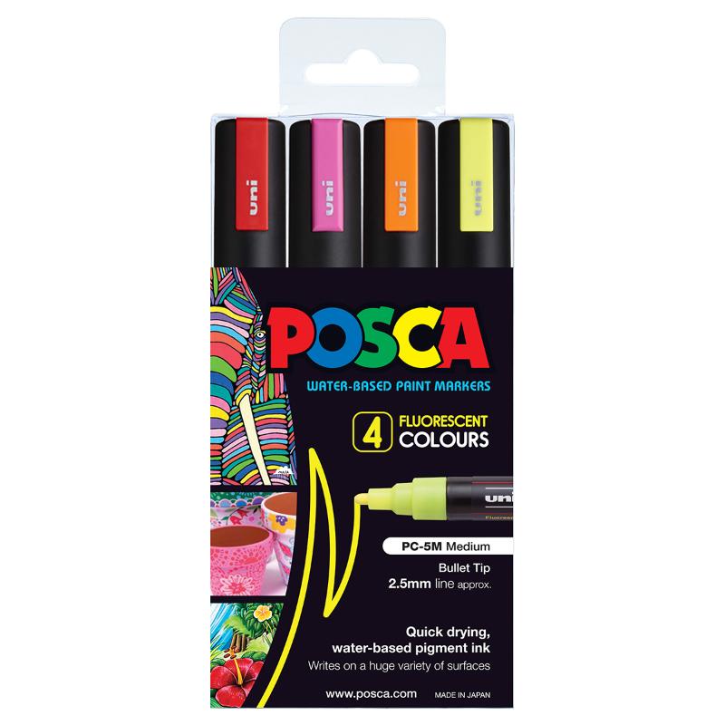 Uni Posca Marker 1.8-2.5mm Med Bullet 4 Pack Fluoro PC-5M