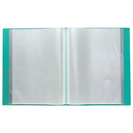 FM Display Book A4 in vibrant green, featuring 60 clear pockets for organized document storage and protection.