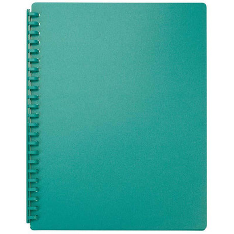 A4 green display book with 20 refillable pockets, ideal for organizing and showcasing documents in style.