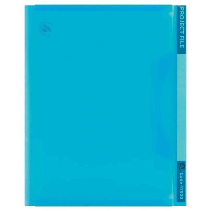 Avery Project File A4 in blue with reversible color-coded strip, durable polypropylene, holds up to 20 sheets securely.