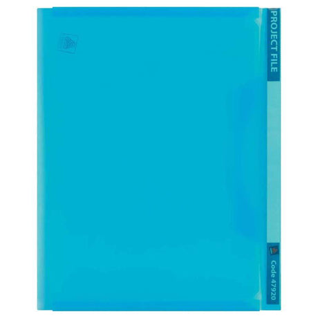 Avery Project File A4 in blue with reversible color-coded strip, durable polypropylene, holds up to 20 sheets securely.