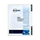 Avery A4 clear project file made from durable polypropylene, holds 20 sheets, and features a customizable color-coded strip.