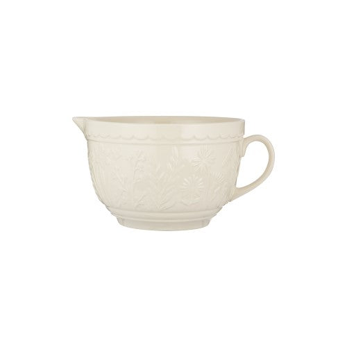 Mason Cash Meadow Batter Bowl, 1.9L, features embossed daisies and durable earthenware for mixing convenience.