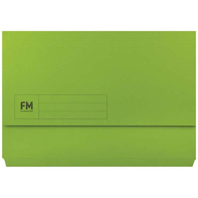 Green foolscap document wallet made from lightweight manila boards with ID panel and 25mm capacity.