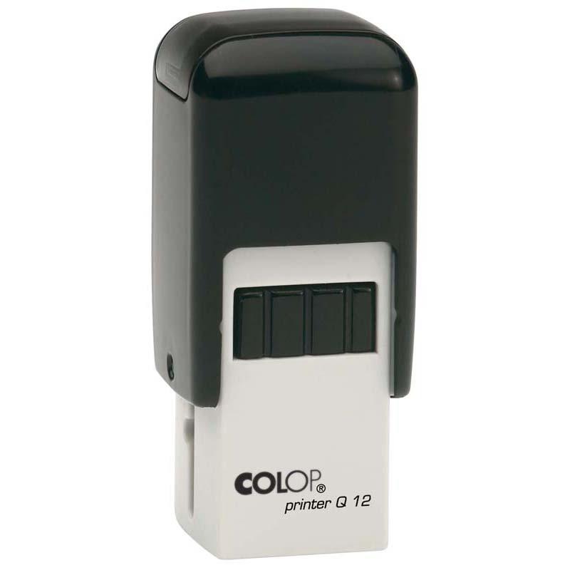 Self-inking stamp printer in black, 12x12mm size, perfect for personalized labeling and stationery.