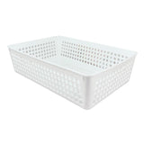 White Taurus Medium Basket Tray, stylish and stackable, perfect for organizing items in any space.