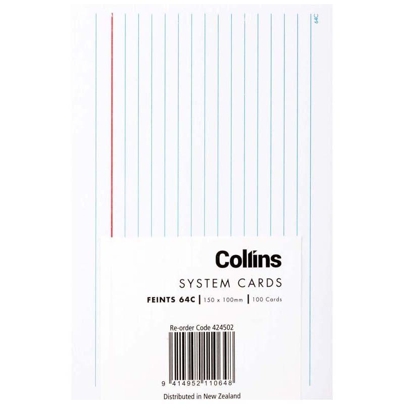 Collins System Card Feints 64C 150x100mm Pack 100