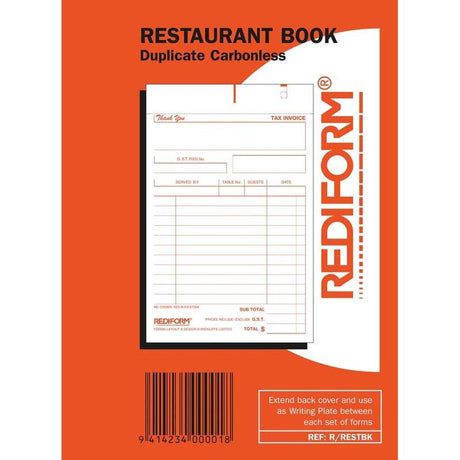 Rediform Restaurant Duplicate Book with 50 leaves, featuring clear layout for efficient order management and self-carbonated copies.