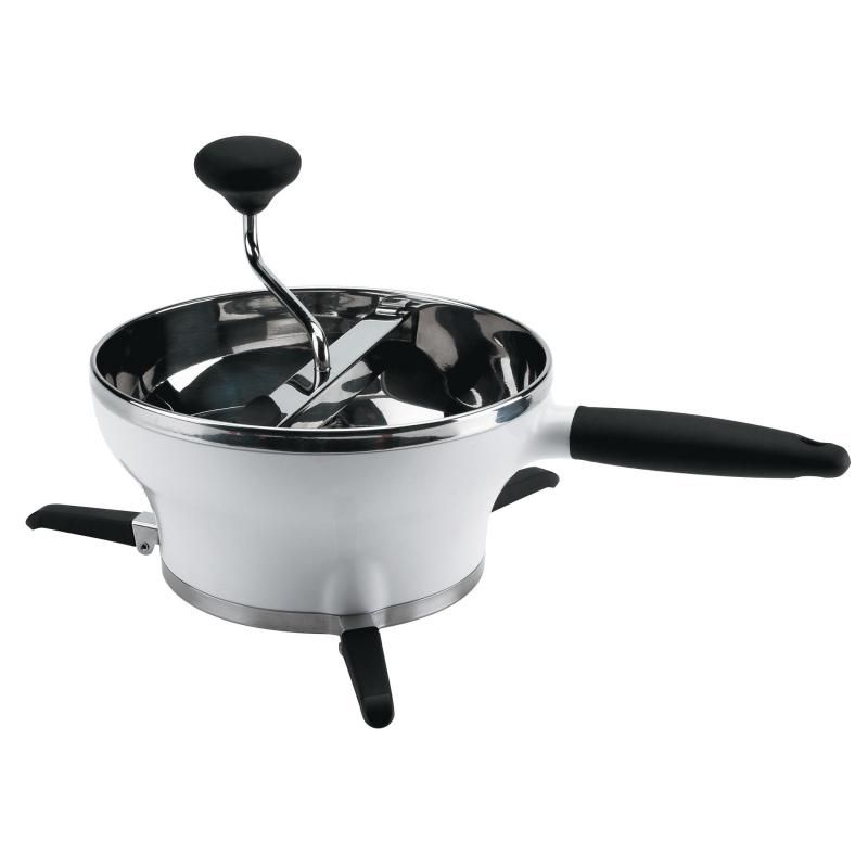 OXO Good Grips Food Mill with stainless steel bowl, three grinding discs, and ergonomic design for effortless purees and sauces.