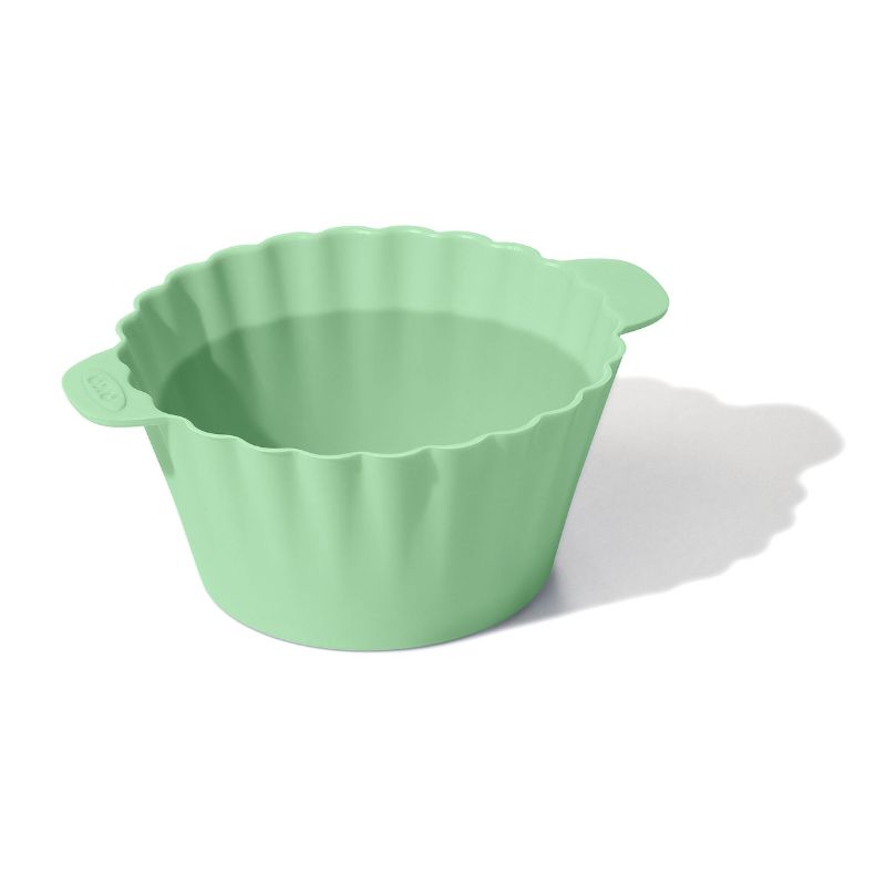 Colorful OXO silicone baking cups in a 12-pack for easy baking, perfect for muffins, cupcakes, and snacks.