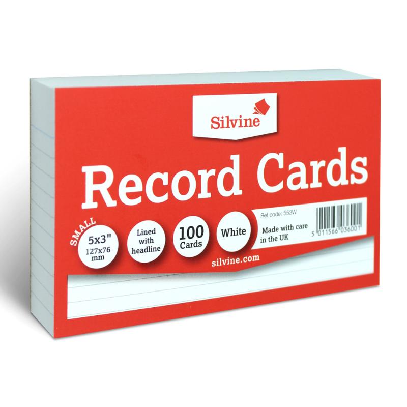 Silvine Record Cards 5x3 Ruled White