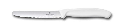 Victorinox White Steak Knife with serrated blade and elegant handle, perfect for effortless meat slicing and dining elegance.