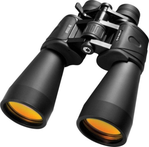 Barska 10-30x60 Gladiator Zoom Binoculars with BK-7 prisms, multi-coated optics, and shock-resistant rubber armor for outdoor viewing.