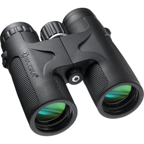 Barska 10x42 Waterproof Blackhawk binoculars in black, featuring Bak-4 prism, 10x magnification, and fogproof design for outdoor adventures.