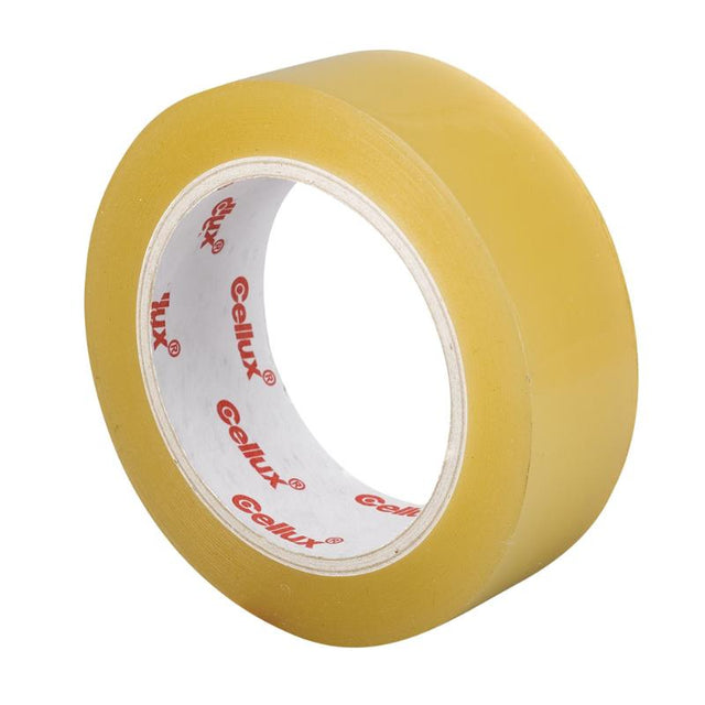 Clear Cellux 0725 packaging tape, 36mm x 100m, durable polypropylene for secure medium parcel sealing.