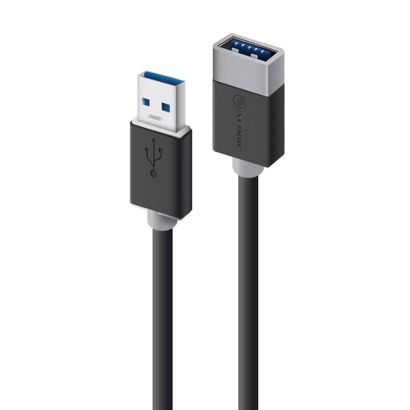 Alogic USB 3.0 Type A to A Extension Cable, 2m, for fast data transfer up to 4.8 Gbps, male to female connection, EMI reduction.